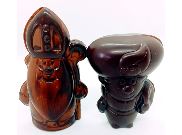 Saint Nicolas et Père Fouettard surprise chocolat bicolore - La femme du chocolatier