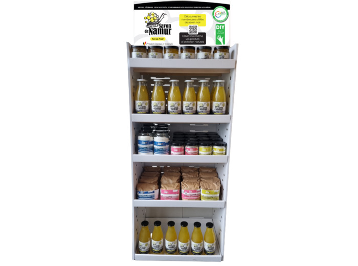 Display rempli de la gamme de produits Savon de Namur