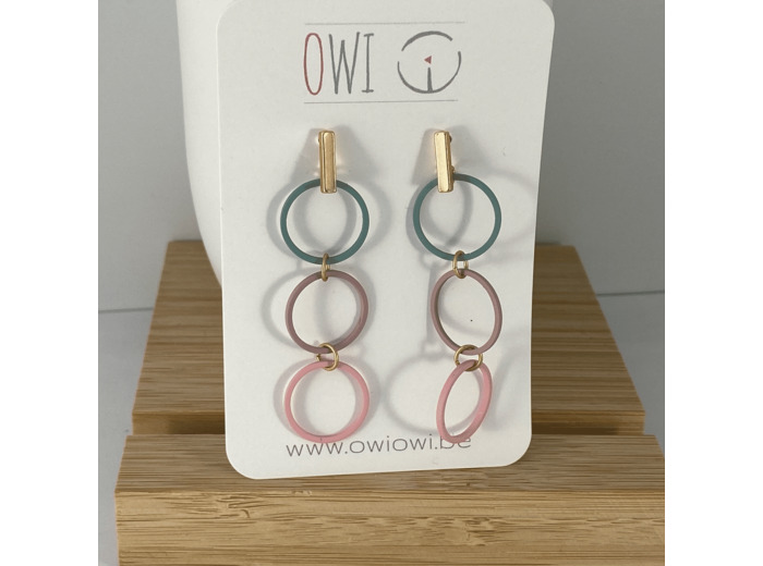 Boucles d'oreilles rose – vieux rose – vert d’eau