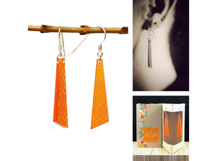 Polygonales mini gravées / Plexi - Orange - ALYA
